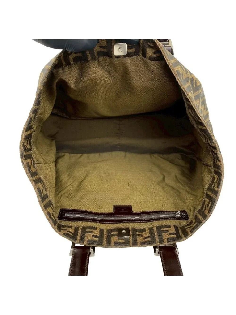 Fendi Zucca FF Pattern Canvas Leather Tote Business Brown